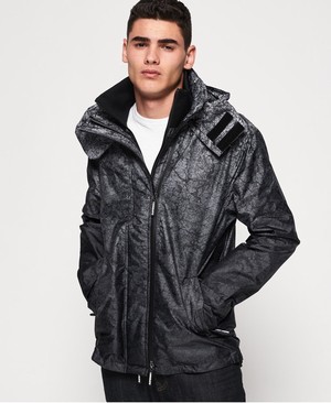 Superdry Hooded Print Pop Cipzár SD-Windcheater Férfi Kabát Fekete | YDBFN0378